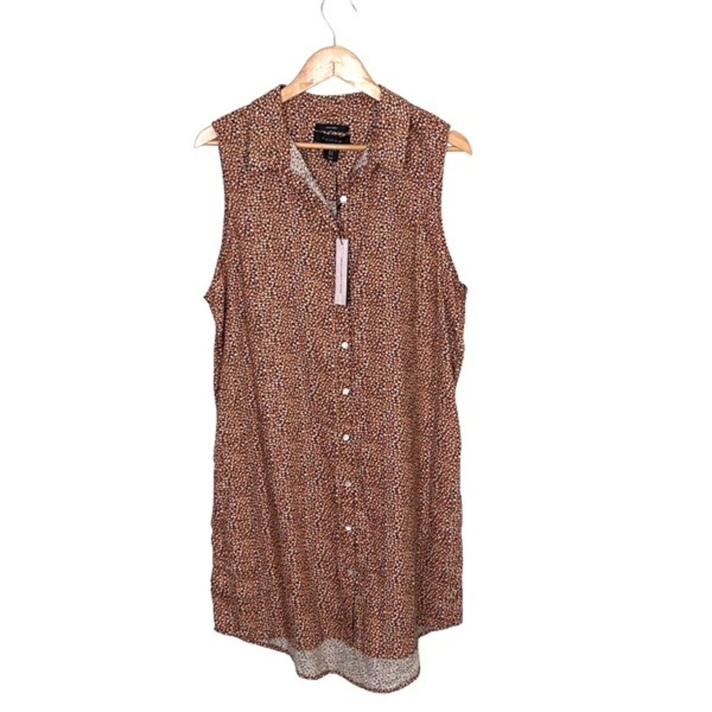 Tahari Brown Printed Sleeveless Mini Shirt Dress